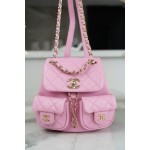 𝗖𝗛𝗔𝗡𝗘𝗟 23P New Duma Double Shoulder Cowhide Mini Pink