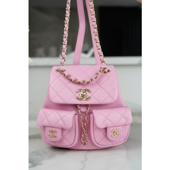 𝗖𝗛𝗔𝗡𝗘𝗟 23P New Duma Double Shoulder Cowhide Mini Pink