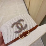 CHANEL big belt braided straw hat
