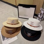CHANEL big belt braided straw hat