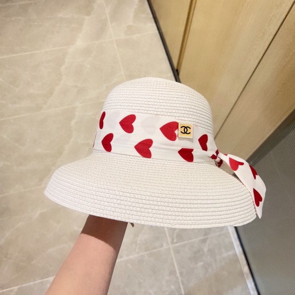 CHANEL Love Ribbon All-match Pot Hat Straw Hat