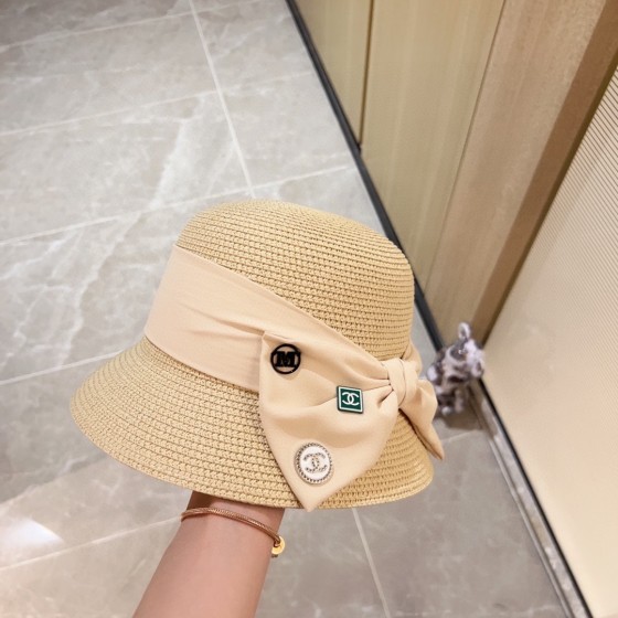 Chanel Bow Thick Woven Pot Hat Straw Hat
