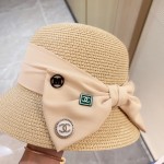 Chanel Bow Thick Woven Pot Hat Straw Hat