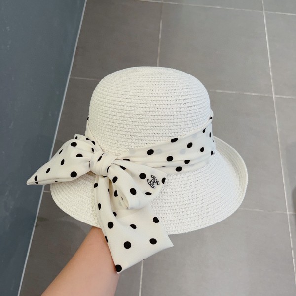 CHANEL socialite straw hat, polka dot hat