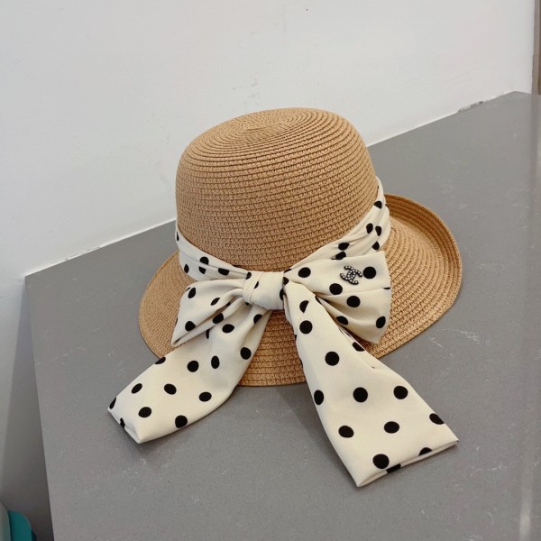 CHANEL socialite straw hat, polka dot hat