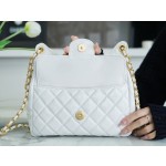 𝗖𝗛𝗔𝗡𝗘𝗟✦23𝑪 Early Spring Resort Collection Bright crinkled calfskin and gold metal Wave bag Medium White