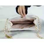 𝗖𝗛𝗔𝗡𝗘𝗟✦23𝑪 Early Spring Resort Collection Bright crinkled calfskin and gold metal Wave bag Medium White