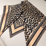 𝐃𝐢𝐨𝐫 ·《Leopard Print Square Scarf》 Gold 100% Silk