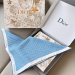 𝐃𝐢𝐨𝐫 ·"Houndstooth Square Scarf" Blue 100% Silk