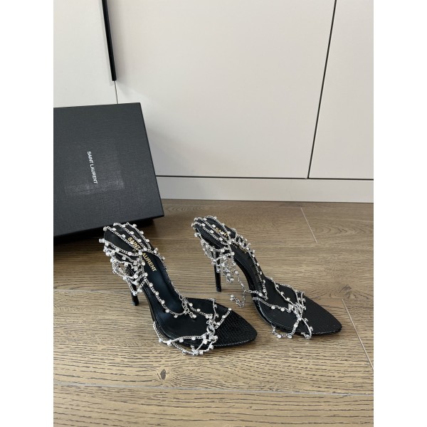 𝙎𝙖𝙞𝙣𝙩 𝙇𝙖𝙪𝙧𝙚𝙣𝙩 | 𝟐𝟎𝟐𝟐/𝐒𝐒 𝐧𝐞𝐰 YSL｜Saint Laurent new metal chain high heels luxury metal rhinestone buckle