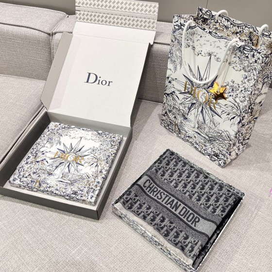 𝐃𝐢𝐨𝐫 · 23款新款牛仔系列-字母长巾海军蓝45%棉32%羊毛23%真丝