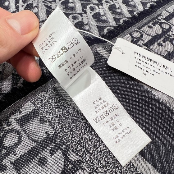 𝐃𝐢𝐨𝐫 · 23款新款牛仔系列-字母长巾海军蓝45%棉32%羊毛23%真丝