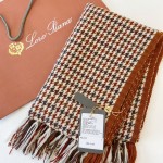 Loro piano houndstooth knitted cashmere scarf brown