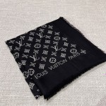𝐋𝐨𝐮𝐢𝐬 𝐯𝐮𝐢𝐭𝐭𝐨𝐧 "MORE MONOGRAM Nailed Shawl" black silver silk wool material