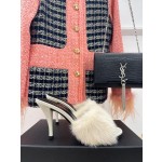 𝙎𝙖𝙞𝙣𝙩 𝙇𝙖𝙪𝙧𝙚𝙣𝙩 | 𝟐𝟎𝟐𝟐/𝐒𝐒 𝐧𝐞𝐰 YSL｜23ss early spring mink fur one high heel slippers