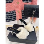 𝙎𝙖𝙞𝙣𝙩 𝙇𝙖𝙪𝙧𝙚𝙣𝙩 | 𝟐𝟎𝟐𝟐/𝐒𝐒 𝐧𝐞𝐰 YSL｜23ss early spring mink fur one high heel slippers