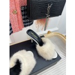 𝙎𝙖𝙞𝙣𝙩 𝙇𝙖𝙪𝙧𝙚𝙣𝙩 | 𝟐𝟎𝟐𝟐/𝐒𝐒 𝐧𝐞𝐰 YSL｜23ss early spring mink fur one high heel slippers