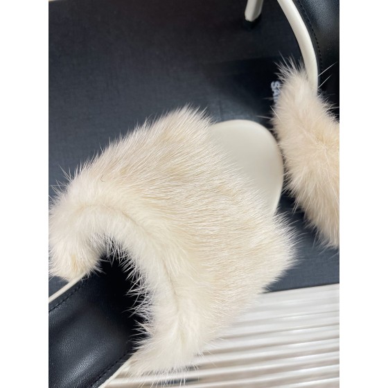 𝙎𝙖𝙞𝙣𝙩 𝙇𝙖𝙪𝙧𝙚𝙣𝙩 | 𝟐𝟎𝟐𝟐/𝐒𝐒 𝐧𝐞𝐰 YSL｜23ss early spring mink fur one high heel slippers