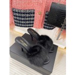 𝙎𝙖𝙞𝙣𝙩 𝙇𝙖𝙪𝙧𝙚𝙣𝙩 | 𝟐𝟎𝟐𝟐/𝐒𝐒 𝐧𝐞𝐰 YSL｜23ss early spring mink fur one high heel slippers