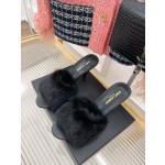 𝙎𝙖𝙞𝙣𝙩 𝙇𝙖𝙪𝙧𝙚𝙣𝙩 | 𝟐𝟎𝟐𝟐/𝐒𝐒 𝐧𝐞𝐰 YSL｜23ss early spring mink fur one high heel slippers