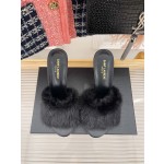 𝙎𝙖𝙞𝙣𝙩 𝙇𝙖𝙪𝙧𝙚𝙣𝙩 | 𝟐𝟎𝟐𝟐/𝐒𝐒 𝐧𝐞𝐰 YSL｜23ss early spring mink fur one high heel slippers