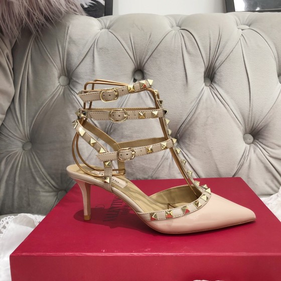 【Valentino】Valentino Valentino top version apricot patent leather 3 straps 6.5cm high heels