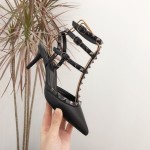 【Valentino】Valentino Valentino top version all black patent leather 3 straps 6.5cm high heels
