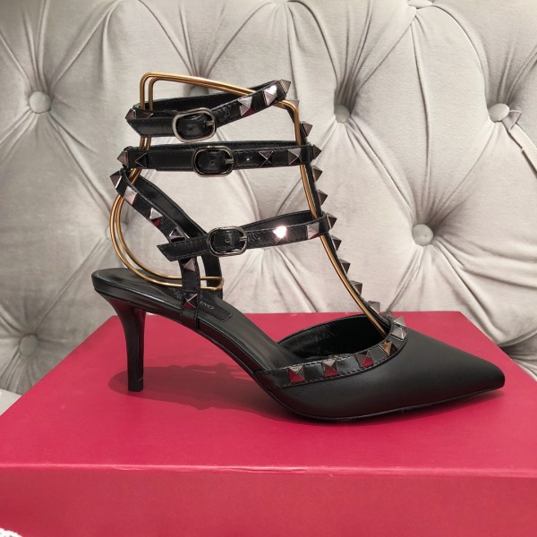 【Valentino】Valentino Valentino top version all black patent leather 3 straps 6.5cm high heels