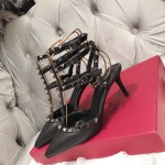 【Valentino】Valentino Valentino top version all black patent leather 3 straps 6.5cm high heels