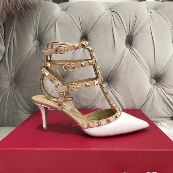 【Valentino】Valentino Valentino top version matte white 3 strap 6.5cm high heels