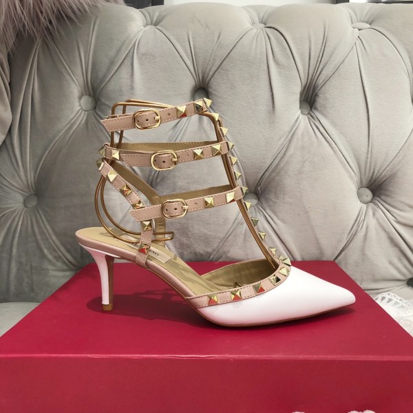 【Valentino】Valentino Valentino top version matte white 3 strap 6.5cm high heels