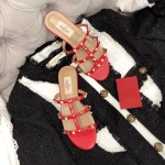【Valentino】Valentino top version matte red 3 strap flat slippers