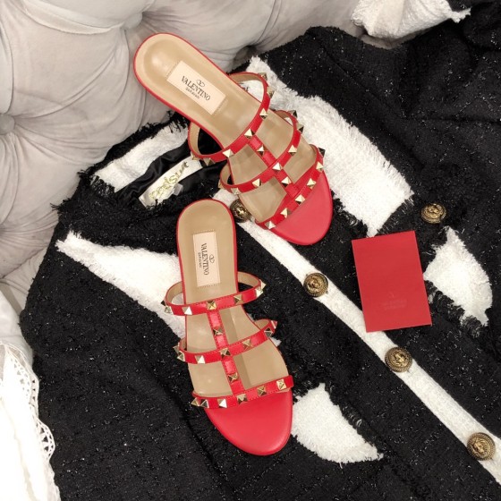 【Valentino】Valentino top version matte red 3 strap flat slippers