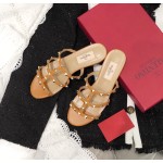 【Valentino】Valentino top version matte orange 3 strap flat slippers