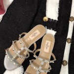 【Valentino】Valentino Top Edition Matte Grey 3 Strap Flat Slippers