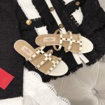 【Valentino】Valentino top version matte white 3 strap flat slippers