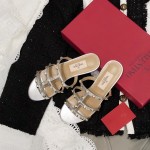 【Valentino】Valentino Top Edition Metallic Silver 3 Strap Flat Slippers