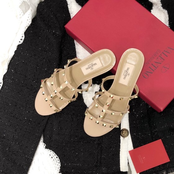 【Valentino】Valentino top version nude patent leather 3 strap flat slippers