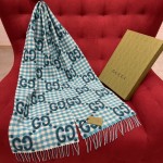 GUCCI Plaid two-color tassel scarf 95% wool ➕ 5% nylon