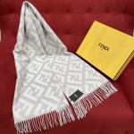 𝐅𝐞𝐧𝐝𝐢 Double-sided Cashmere Scarf with Big Tassel and Big Logo 100% Cashmere