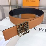 LOEVE stainless steel logo pattern metal buckle with top layer cowhide reversible