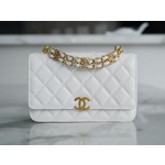 𝗖𝗛𝗔𝗡𝗘𝗟✦✦ Italian lychee grain calfskin 𝟮𝟐𝑲 New chain 𝐰𝐨𝐜 white