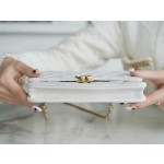 𝗖𝗛𝗔𝗡𝗘𝗟✦✦ Italian lychee grain calfskin 𝟮𝟐𝑲 New chain 𝐰𝐨𝐜 white