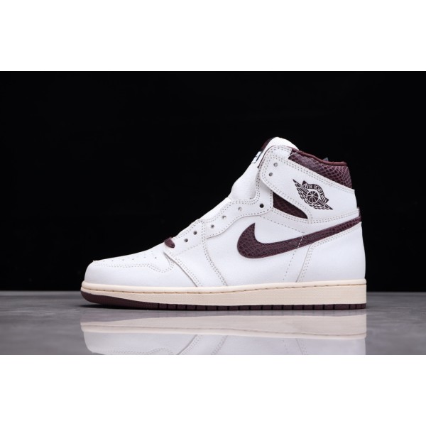 Air Jordan 1 sail white crackle burgundy snake print