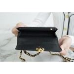 𝗖𝗛𝗔𝗡𝗘𝗟✦✦Italian lychee grain calfskin 𝟮𝟐𝑲 New chain 𝐦𝐢𝐧𝐢 𝐰𝐨𝐜 cell phone bag Black