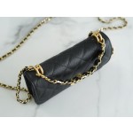 𝗖𝗛𝗔𝗡𝗘𝗟✦✦Italian lychee grain calfskin 𝟮𝟐𝑲 New chain 𝐦𝐢𝐧𝐢 𝐰𝐨𝐜 cell phone bag Black