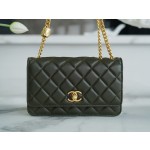 𝗖𝗛𝗔𝗡𝗘𝗟✦ 𝟮𝟐𝑲 Adjustment gold bead clasp Double C 𝗹𝗼𝗴𝗼 embossed small gold column woc adjustable buckle Cuban green