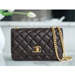 𝗖𝗛𝗔𝗡𝗘𝗟✦𝟮𝟐𝑲 Adjustable gold bead clasp Double C𝗹𝗼𝗴𝗼 Embossed small gold column woc Adjustable clasp dark brown🤎