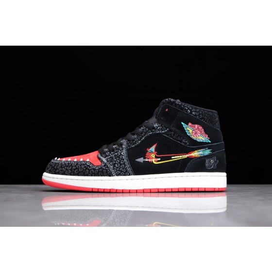 Air Jordan 1 Mid Black Red Embroidered Day of the Dead