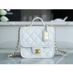 𝗖𝗛𝗔𝗡𝗘𝗟✦ France 🇫🇷 Original [HAAS] Fine Grain Calfskin 🐂𝟮𝟮𝟮k Messenger Tofu Bag White 🤍